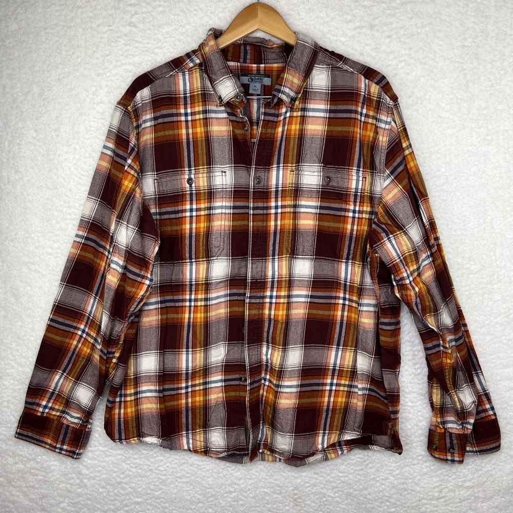 Gander Mountain Button Down Shirt Mens XL Orange Plaid Excellent Guide Series